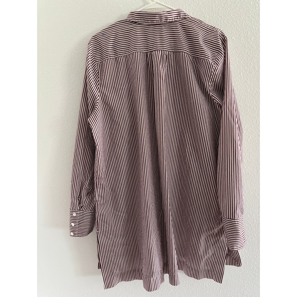 J Jill button Down Tunic Women XLT Burgundy White Stripe Career Classic Preppy - Picture 2 of 8